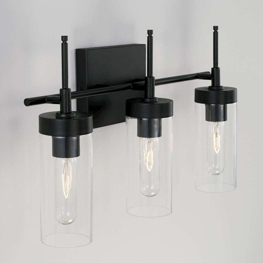 3-Light 19" Bathroom Vanity Light, Matte Black