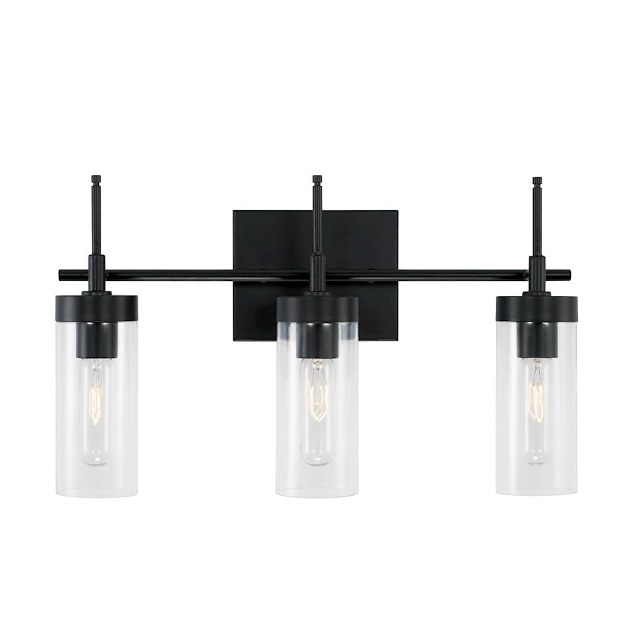 3-Light 19" Bathroom Vanity Light, Matte Black