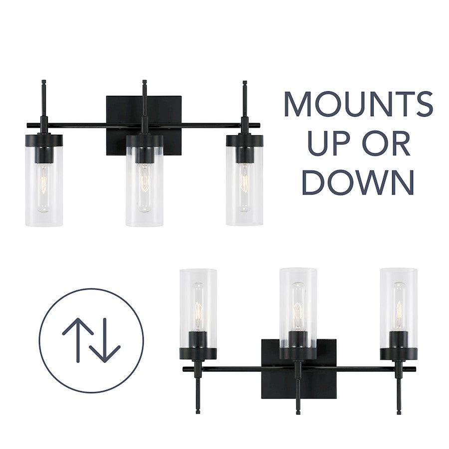 3-Light 19" Bathroom Vanity Light, Matte Black