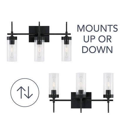 3-Light 19" Bathroom Vanity Light, Matte Black
