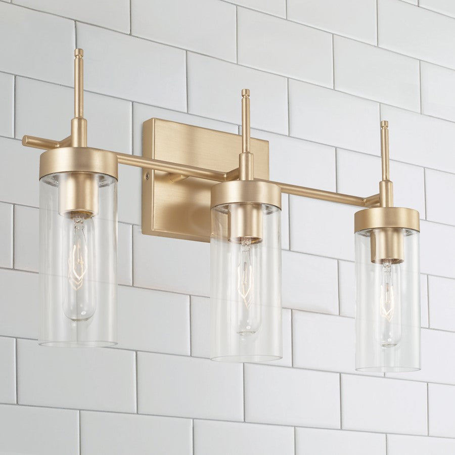 3-Light 11" Bathroom Vanity Light, Soft Gold