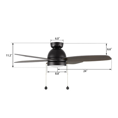 Carro Greenwood 48in 4-Blade Flush Ceiling Fan | Modern Black Plywood and Integrated LED | Large Living Room & Bedroom | 48 x | Model CFP484Q5-L11-BG-1-FM