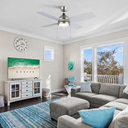 Carro Greenwood 48in 4-Blade Ceiling Fan | Brushed Nickel Plywood Blades and Integrated LED | Living Room & Bedroom | 48 x 48 x | Model CFP484Q5-L11-SJ-1