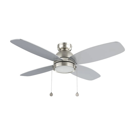 Carro Greenwood 48in 4-Blade Flush Mount Ceiling Fan | Brushed Nickel Plywood Blades and Integrated LED | Living Room & | Model CFP484Q5-L11-SJ-1-FM