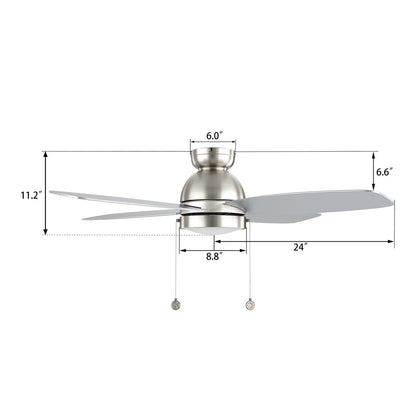 Carro Greenwood 48in 4-Blade Flush Mount Ceiling Fan | Brushed Nickel Plywood Blades and Integrated LED | Living Room & | Model CFP484Q5-L11-SJ-1-FM