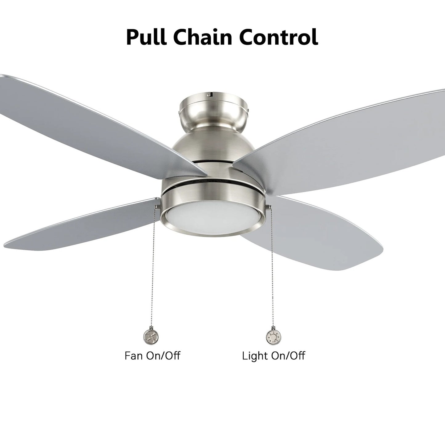 Carro Greenwood 48in 4-Blade Flush Mount Ceiling Fan | Brushed Nickel Plywood Blades and Integrated LED | Living Room & | Model CFP484Q5-L11-SJ-1-FM