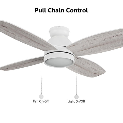 Carro Greenwood 48in 4-Blade Flush Mount Ceiling Fan | White Plywood Blades and Integrated LED | Living Room & Bedroom | 48 x | Model CFP484Q5-L11-WP-1-FM