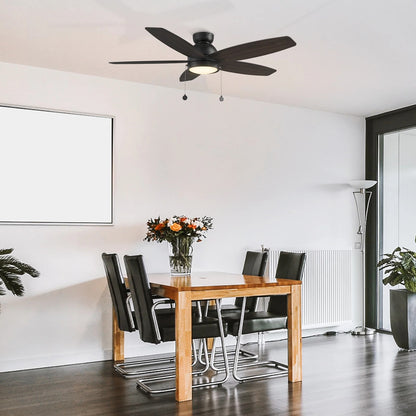 Carro Greenwood 48in 5-Blade Flush Mount Ceiling Fan | Modern Black Barnwood Plywood Blades and LED | Living Room & Bedroom | Model CFP485Q5-L11-BG-1-FM