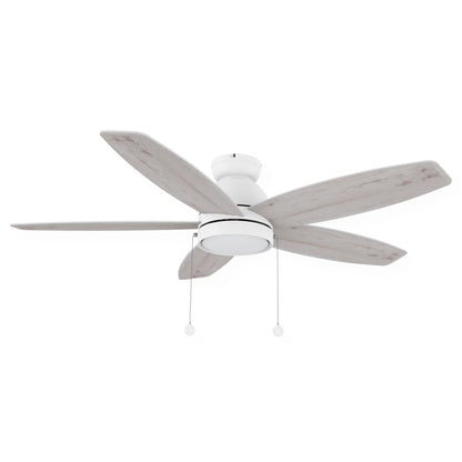 Carro Greenwood 48in 5-Blade Flush Ceiling Fan | Modern White Plywood Blades and Integrated 3500K LED | Living Room & Bedroom | Model CFP485Q5-L11-WP-1-FM