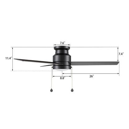 Carro Ascott 52in 3-Blade Flush Ceiling Fan | Modern Black Plywood Blades and Integrated 3500K LED | Living Room & Bedroom | Model CFP523E5-L12-B2-1-FM