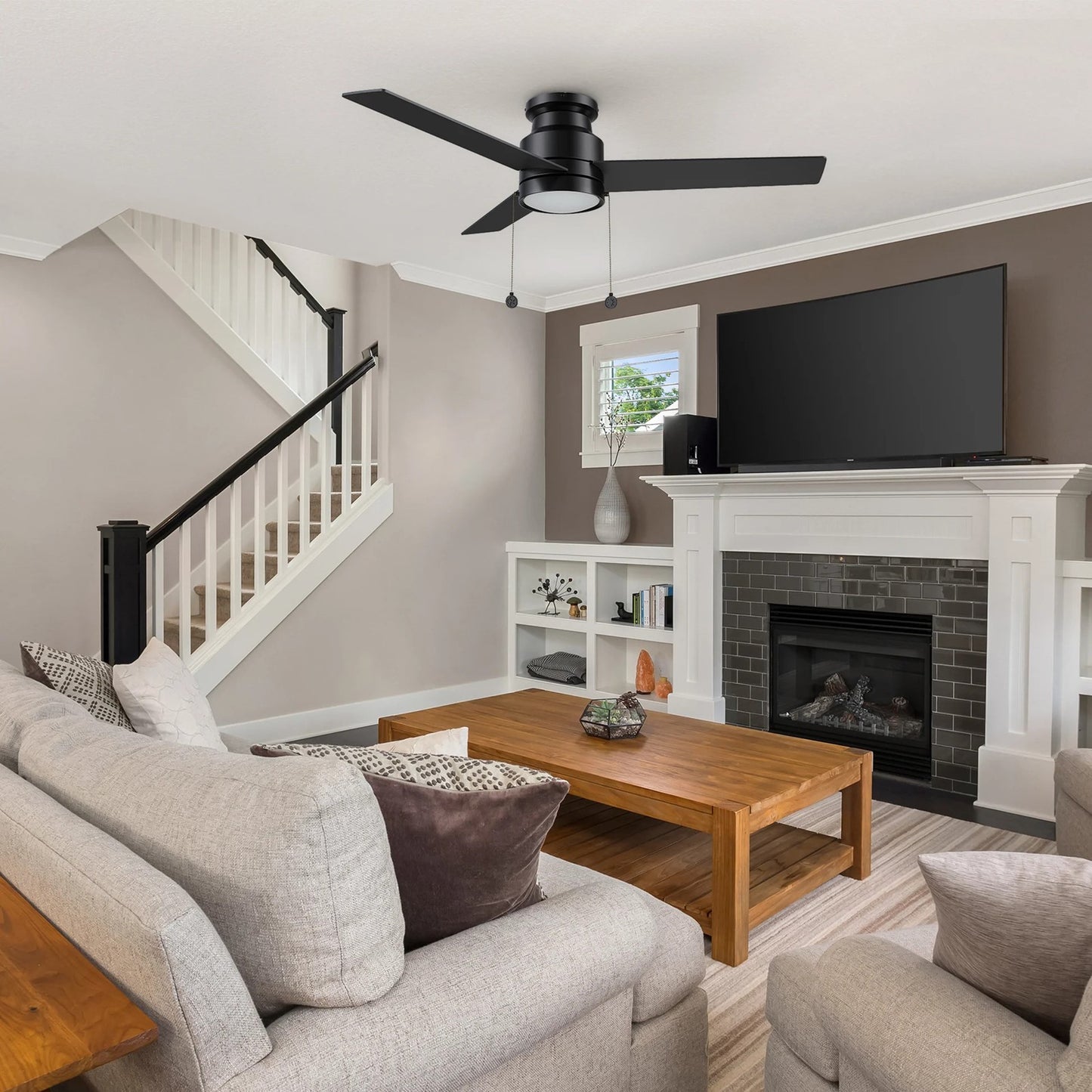 Carro Ascott 52in 3-Blade Flush Ceiling Fan | Modern Black Plywood Blades and Integrated 3500K LED | Living Room & Bedroom | Model CFP523E5-L12-B2-1-FM