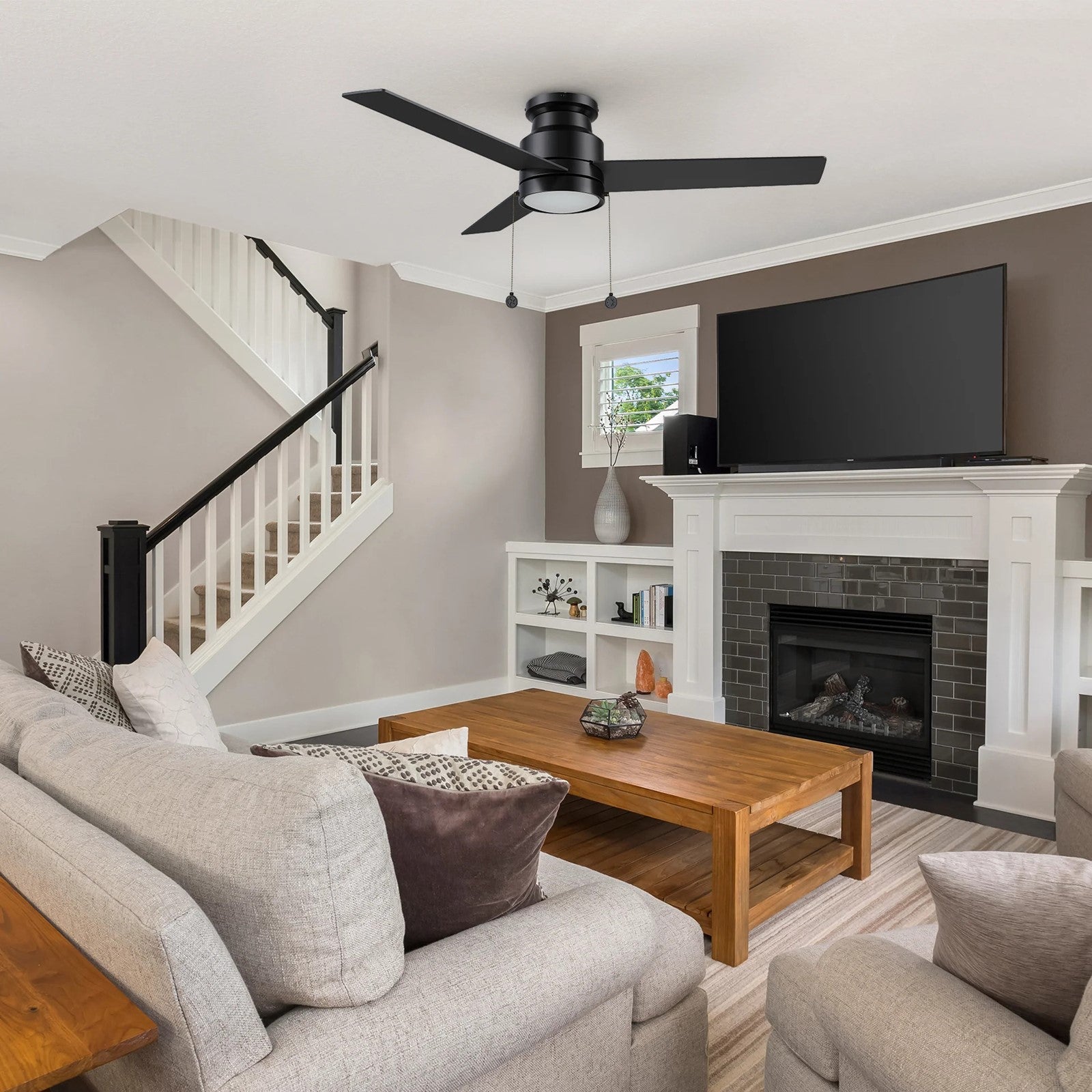 Carro Ascott 52in 3-Blade Flush Ceiling Fan | Modern Black Plywood Blades and Integrated 3500K LED | Living Room & Bedroom | Model CFP523E5-L12-B2-1-FM