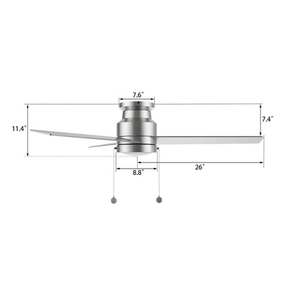Carro Ascott 52in 3-Blade Flush Mount Ceiling Fan | Brushed Nickel Plywood Blades | Living Room & Bedroom | 52 x 52 x 11 in | Model CFP523E5-L12-SJ-1-FM