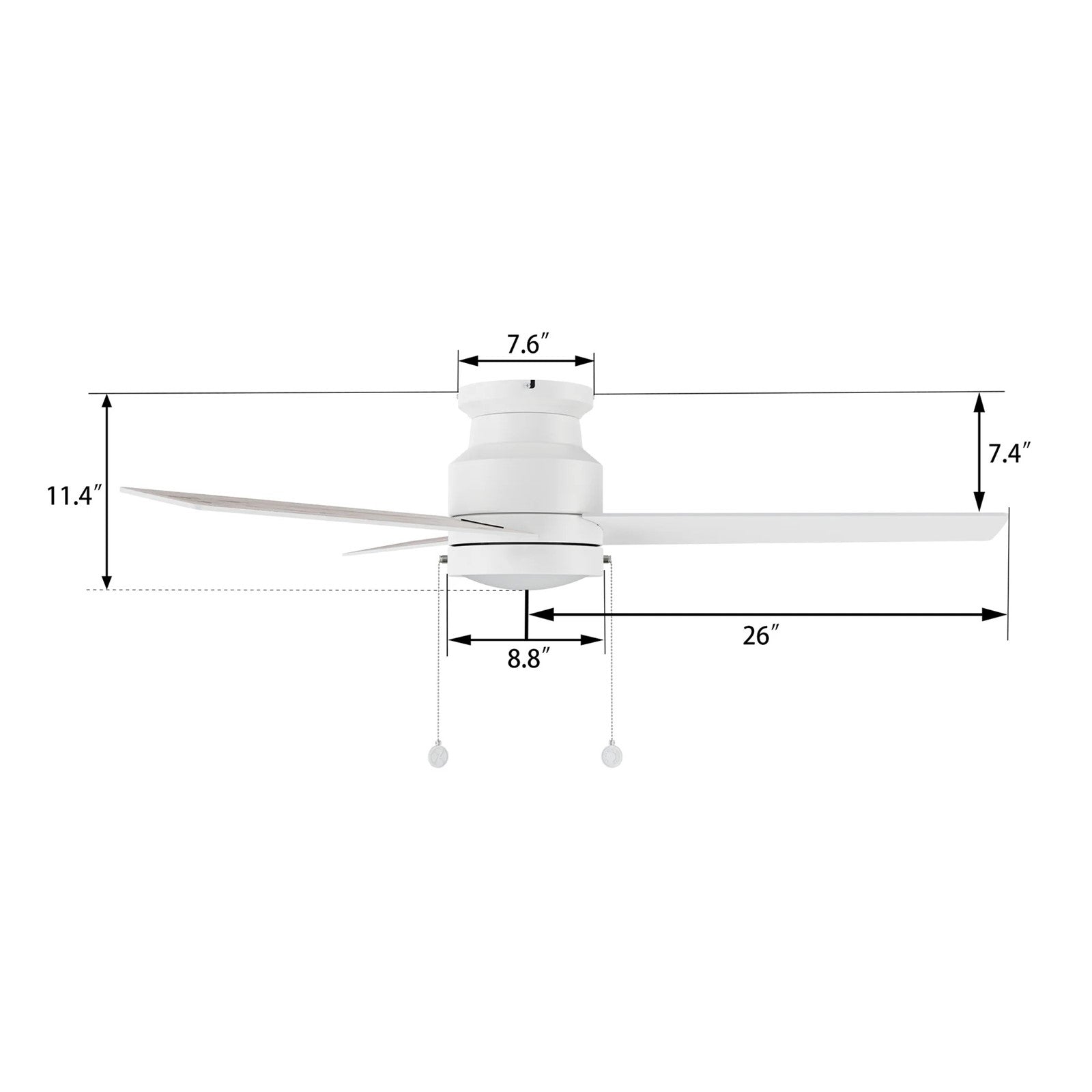 Carro Ascott 52in 3-Blade Flush Mount Ceiling Fan | White Plywood Blades | Living Room & Bedroom | 52 x 52 x 11 in | Model CFP523E5-L12-W1-1-FM