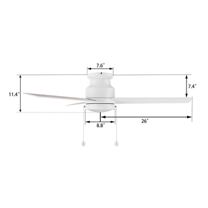 Carro Ascott 52in 3-Blade Flush Mount Ceiling Fan | White Plywood Blades | Living Room & Bedroom | 52 x 52 x 11 in | Model CFP523E5-L12-W1-1-FM