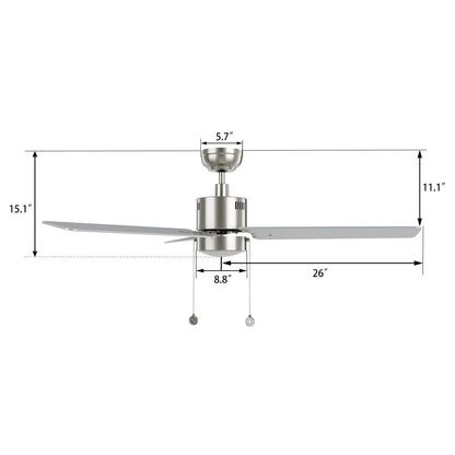 Carro Apex 52in 3-Blade Ceiling Fan | Modern Brushed Nickel Plywood and Integrated LED | Living Room & Bedroom | 14.2 x 52 x 52 | Model CFP523E5-L21-SJ-1