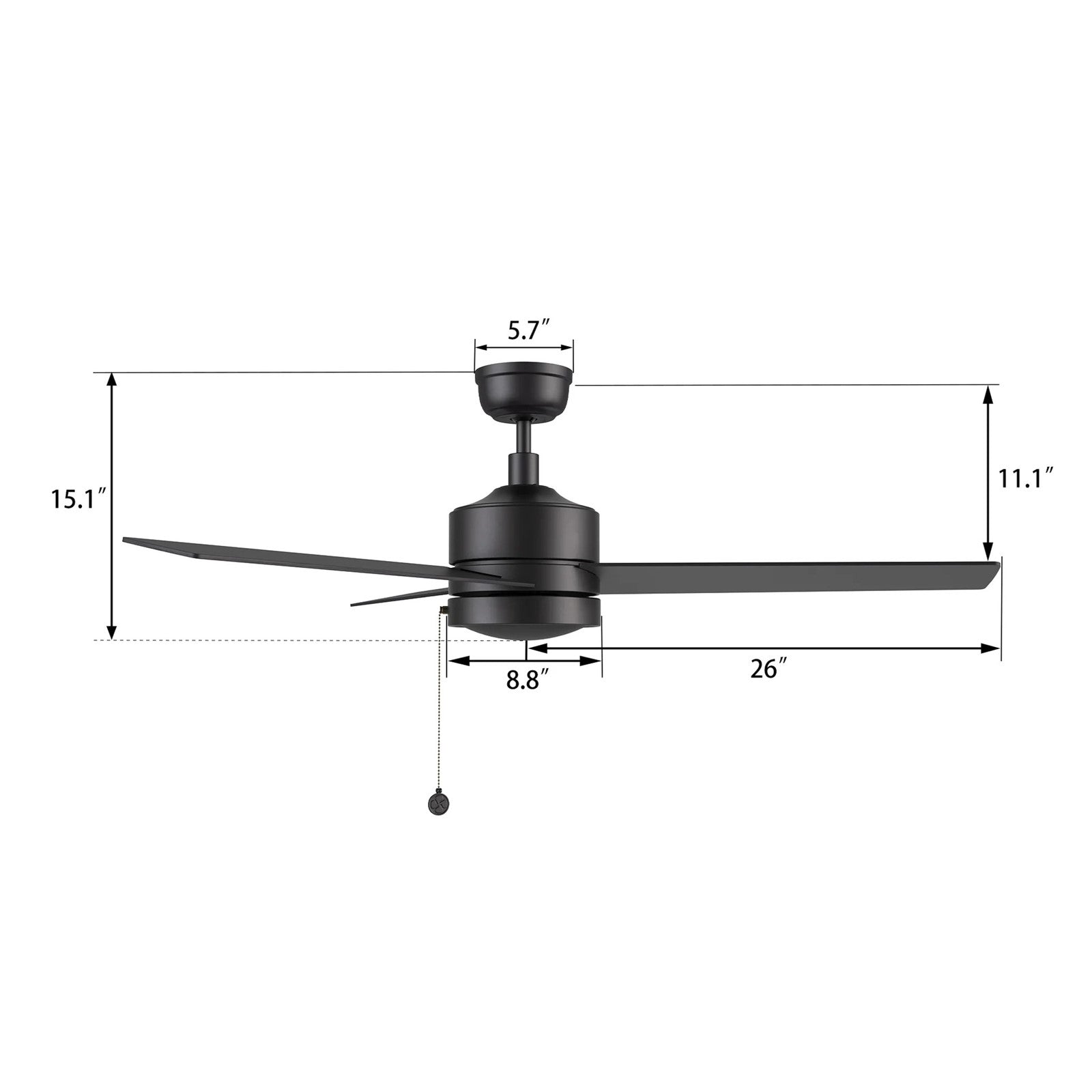 Carro Ascott 52in 3-Blade Ceiling Fan | Modern Black Plywood and Pull Chain Control | Living Room & Bedroom | 15.1 x 52 x 52 in | Model CFP523E5-N10-B2-1