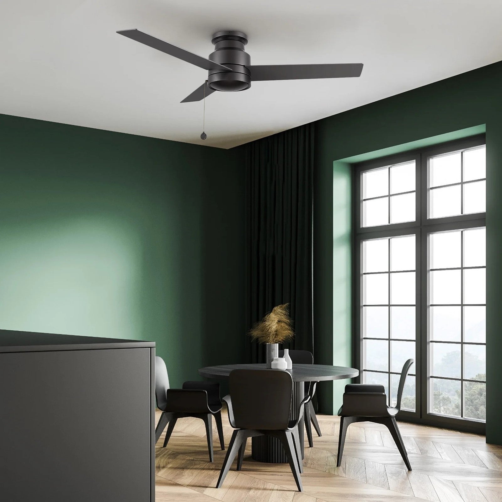 Carro Ascott 52in 3-Blade Flush Mount Ceiling Fan | Modern Black Plywood Blades | Indoor Living Room & Bedroom | 52 x 52 x 11 | Model CFP523E5-N10-B2-1-FM