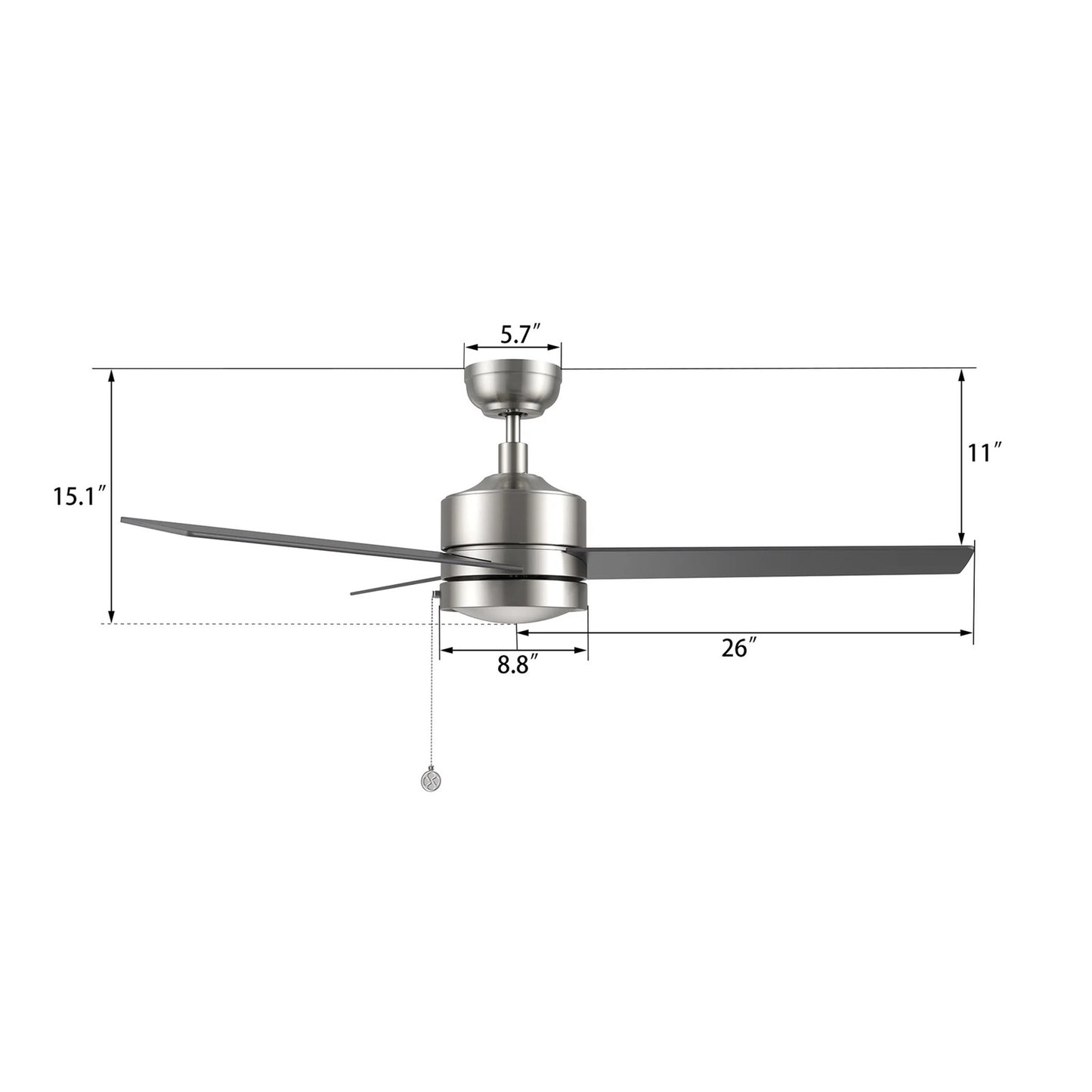 Carro Ascott 52in 3-Blade Ceiling Fan | Modern Brushed Nickel Plywood Blades | Indoor Living Room & Bedroom | 52 x 52 x 15.1 in | Model CFP523E5-N10-SJ-1