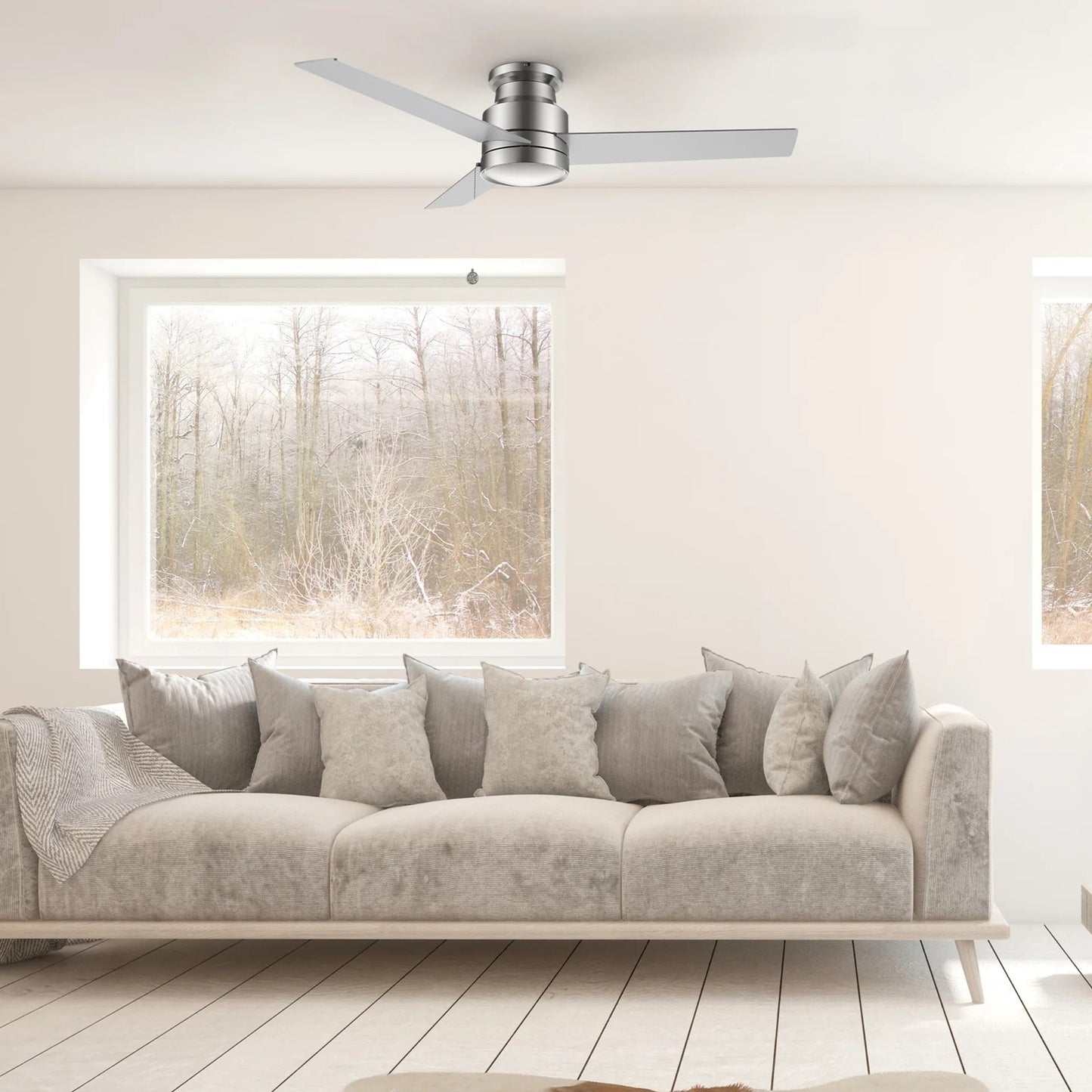 Carro Ascott 52in 3-Blade Flush Mount Ceiling Fan | Modern Brushed Nickel Plywood Blades | Indoor Living Room & Bedroom | 52 | Model CFP523E5-N10-SJ-1-FM