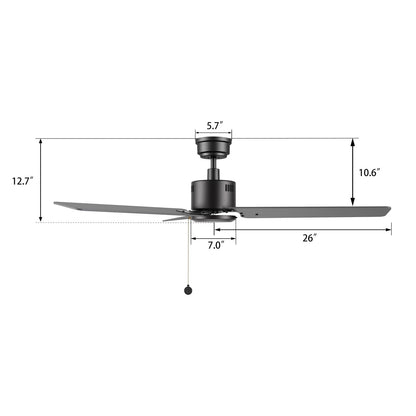 Carro Apex 52in 3-Blade Ceiling Fan | Black Plywood Blades and Black Finish | Living Room & Bedroom | 52 x 52 x 12.7 in | Model CFP523E5-N20-B2-1