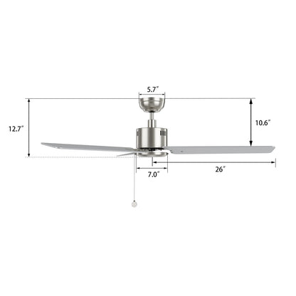 Carro Apex 52in 3-Blade Ceiling Fan | Brushed Nickel Plywood Blades and Brushed Nickel Finish | Living Room & Bedroom | 52 x 52 | Model CFP523E5-N20-SJ-1
