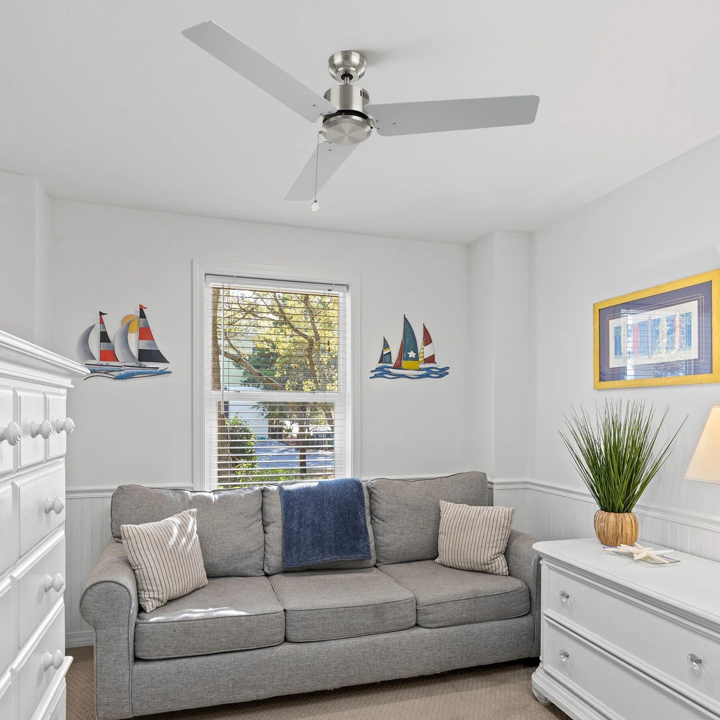 Carro Apex 52in 3-Blade Ceiling Fan | Brushed Nickel Plywood Blades and Brushed Nickel Finish | Living Room & Bedroom | 52 x 52 | Model CFP523E5-N20-SJ-1