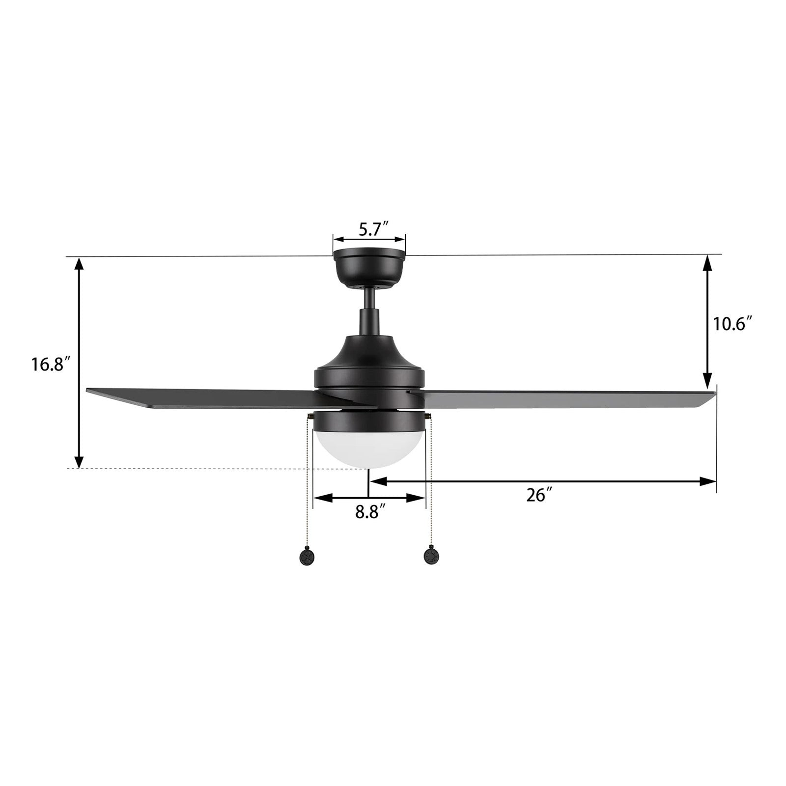 Carro Malta 52in 3-Blade Ceiling Fan with Light | Black Plywood Blades and Black Finish | Living Room & Bedroom | 52 x 52 x 16.8 | Model CFP523E6-L12-B2-1