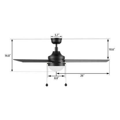 Carro Malta 52in 3-Blade Ceiling Fan with Light | Black Plywood Blades and Black Finish | Living Room & Bedroom | 52 x 52 x 16.8 | Model CFP523E6-L12-B2-1