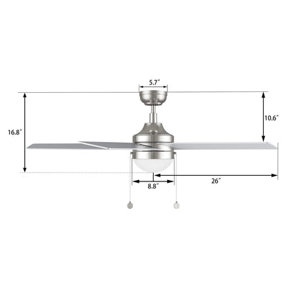 Carro Malta 52in 3-Blade Ceiling Fan | Brushed Nickel Plywood Blades and Integrated 3500K LED | Living Room & Bedroom | 52 x 52 | Model CFP523E6-L12-SJ-1