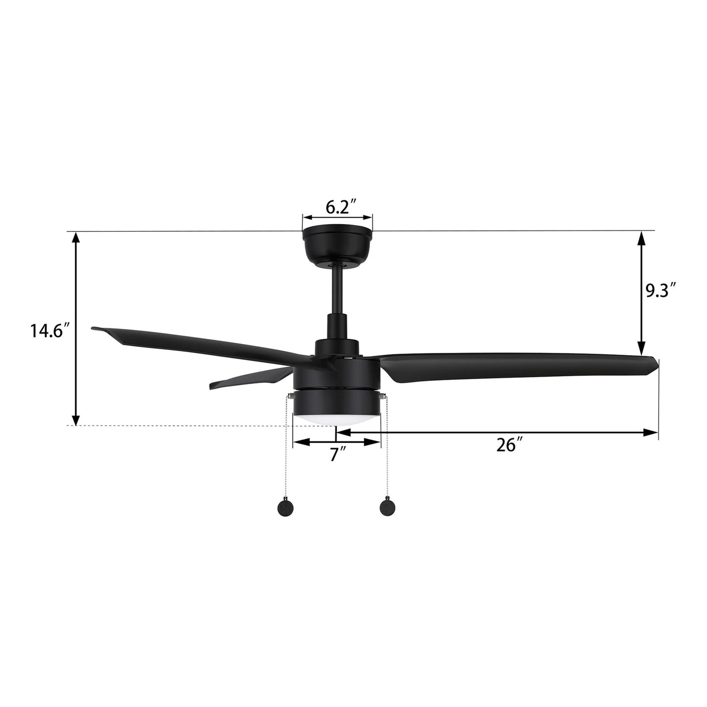 Carro Rexton 52in Ceiling Fan | Black ABS Blades and Integrated LED Light | Living Room & Bedroom | 52 x 52 x 15.6 in | Model CFP523N-L11-B2-1