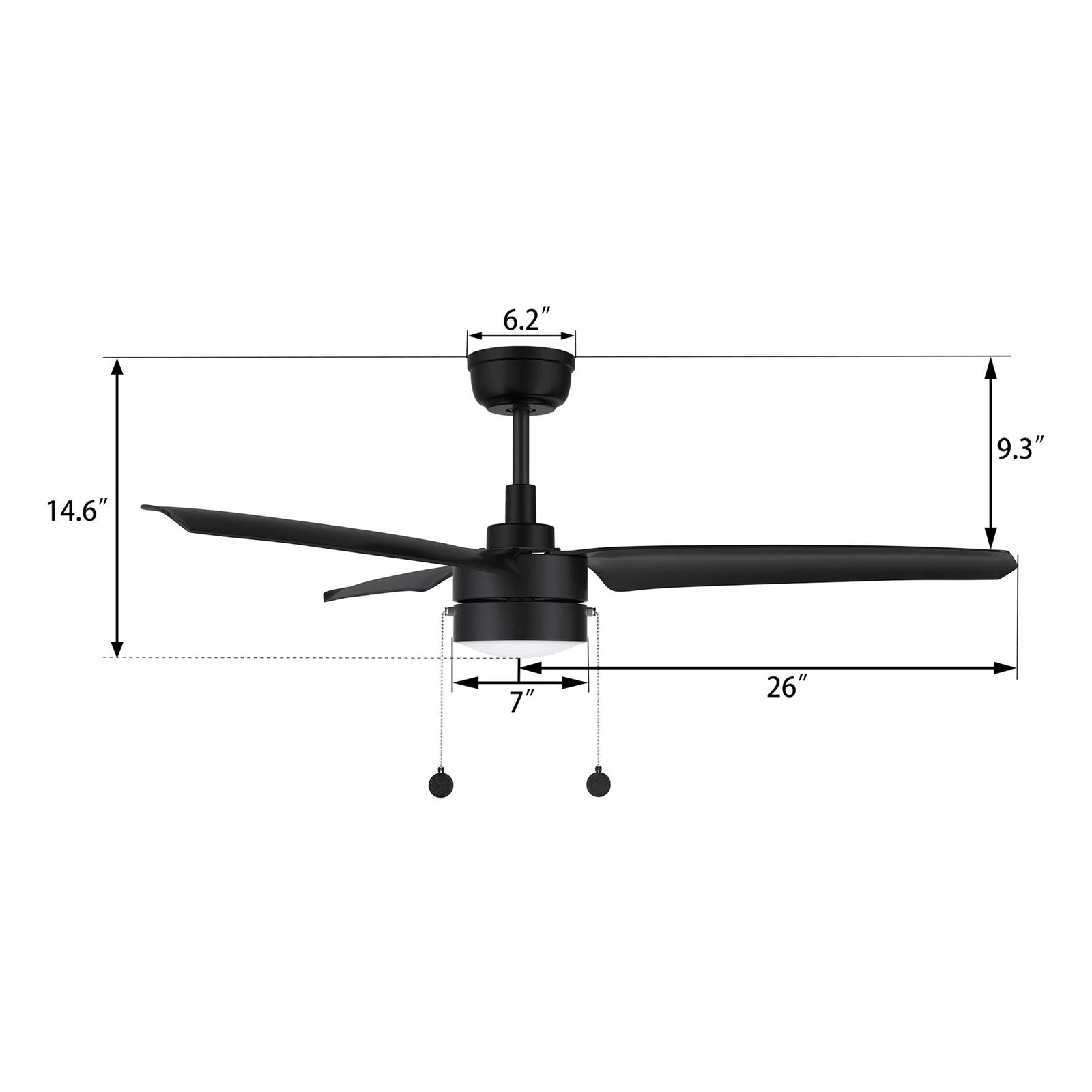 Carro Rexton 52in Ceiling Fan | Black ABS Blades and Integrated LED Light | Living Room & Bedroom | 52 x 52 x 15.6 in | Model CFP523N-L11-B2-1