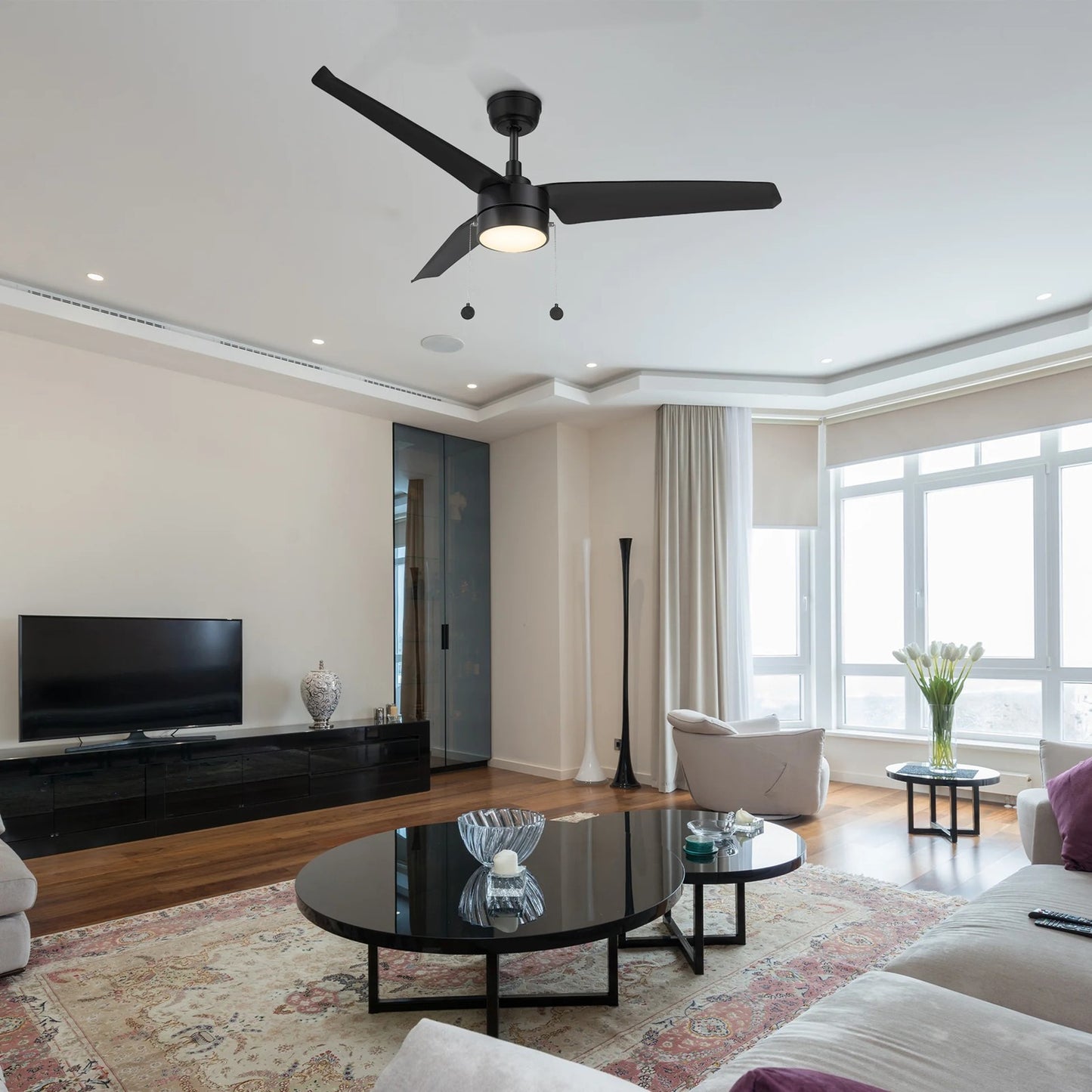 Carro Rexton 52in Ceiling Fan | Black ABS Blades and Integrated LED Light | Living Room & Bedroom | 52 x 52 x 15.6 in | Model CFP523N-L11-B2-1