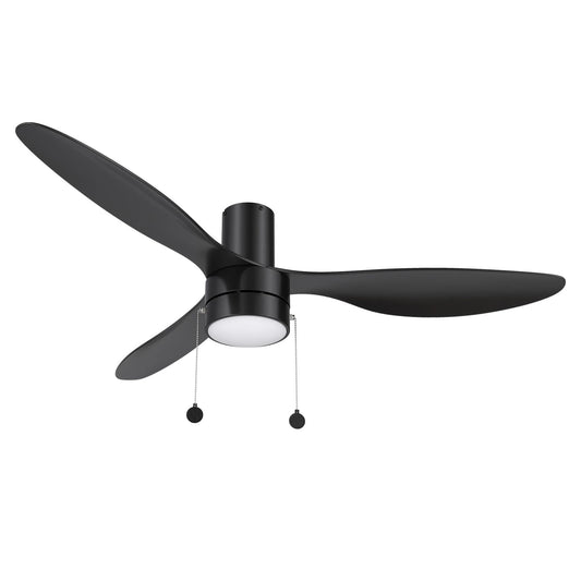 Carro Haven 52in 3-Blade LED Flush Mount Ceiling Fan | Black ABS Blades and Integrated 3500K LED | Large Living Room & Family | Model CFP523N4-L11-B2-1-FM