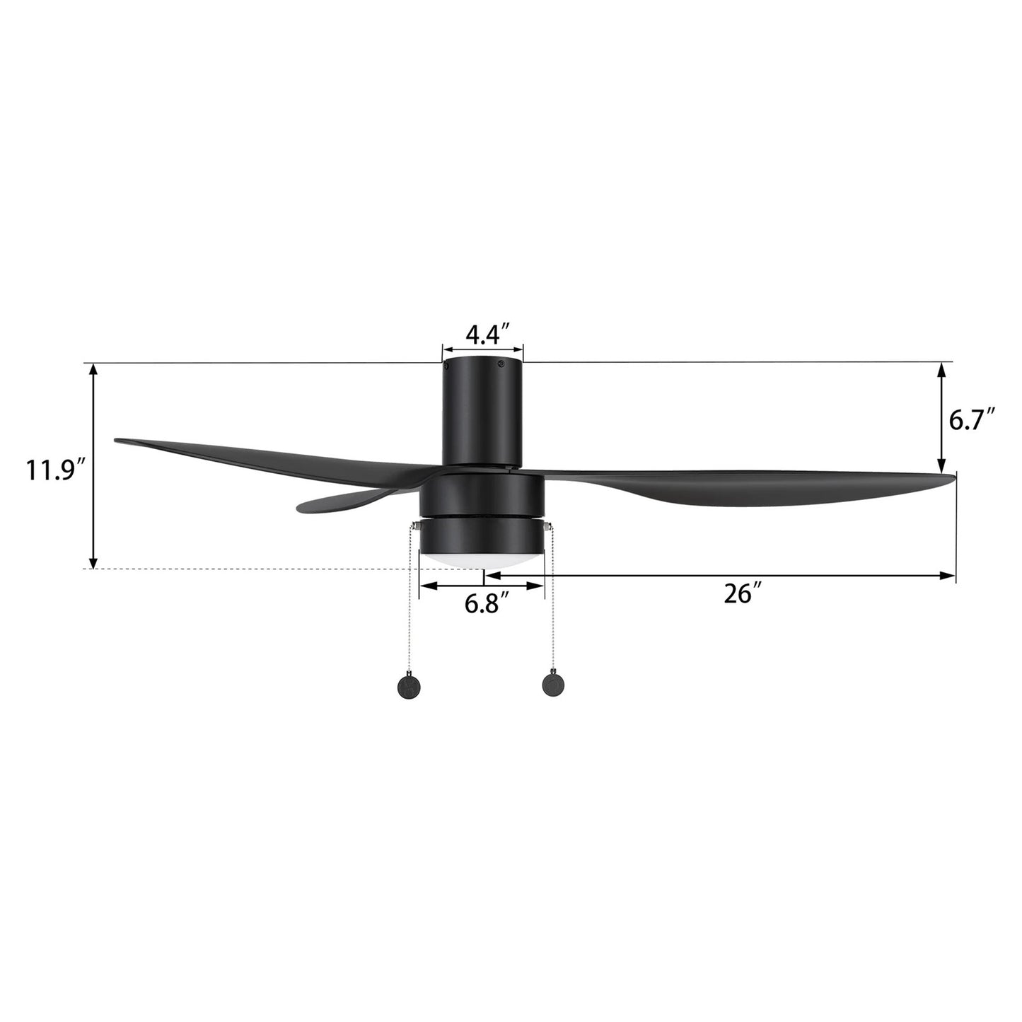 Carro Haven 52in 3-Blade LED Flush Mount Ceiling Fan | Black ABS Blades and Integrated 3500K LED | Large Living Room & Family | Model CFP523N4-L11-B2-1-FM
