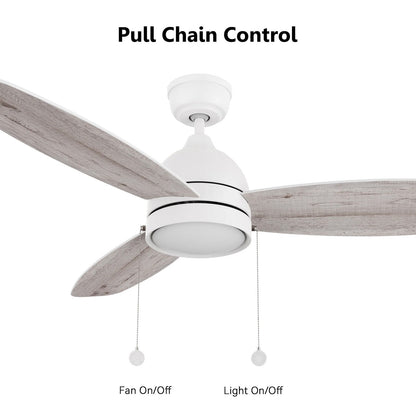 Carro Greenwood 52in 3-Blade Ceiling Fan | Soft Modern White and Plywood | Living Room & Bedroom | 52 x 52 x 15.6 in | Model CFP523Q5-L12-WP-1