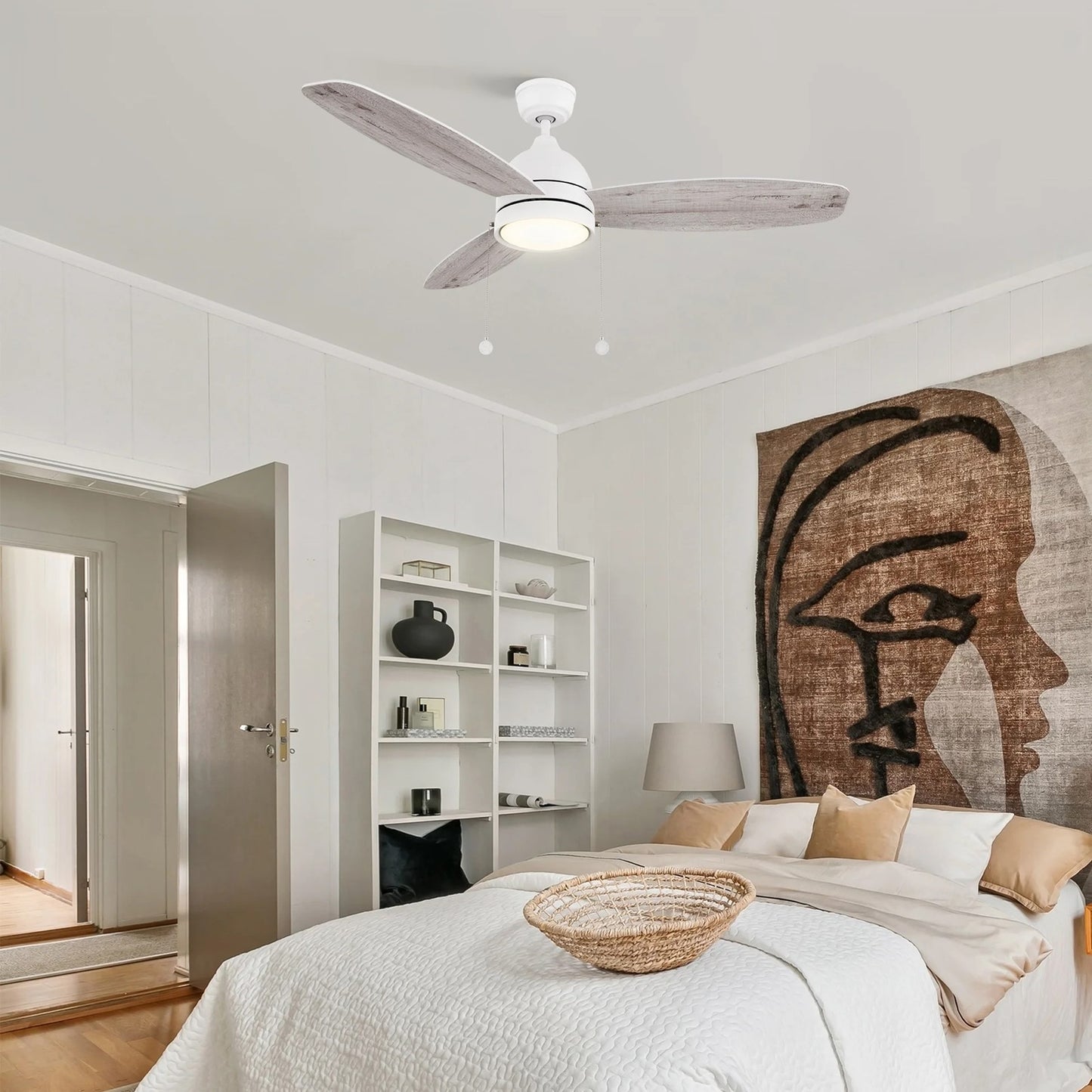 Carro Greenwood 52in 3-Blade Ceiling Fan | Soft Modern White and Plywood | Living Room & Bedroom | 52 x 52 x 15.6 in | Model CFP523Q5-L12-WP-1