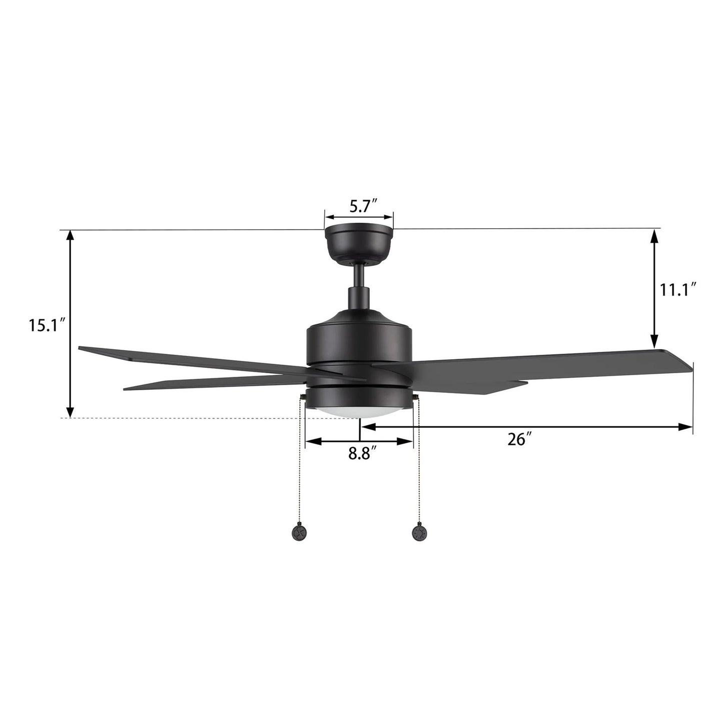 Carro Ascott 52in 4-Blade Ceiling Fan | Modern Black and Plywood | Living Room & Bedroom | 52 x 52 x 15.1 in | Model CFP524E5-L12-B2-1