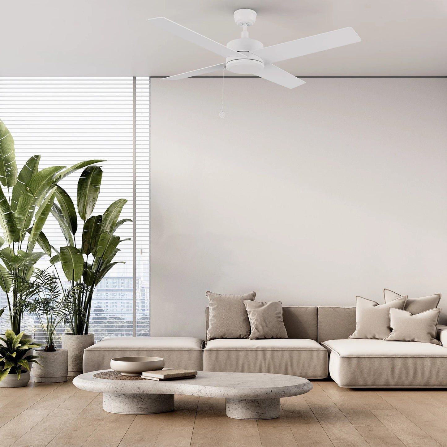 Carro Ascott 52in 4-Blade Ceiling Fan | Brushed Nickel and Plywood Blades | Living Room & Bedroom | 52 x 52 x 15.1 in | Model CFP524E5-N10-SJ-1