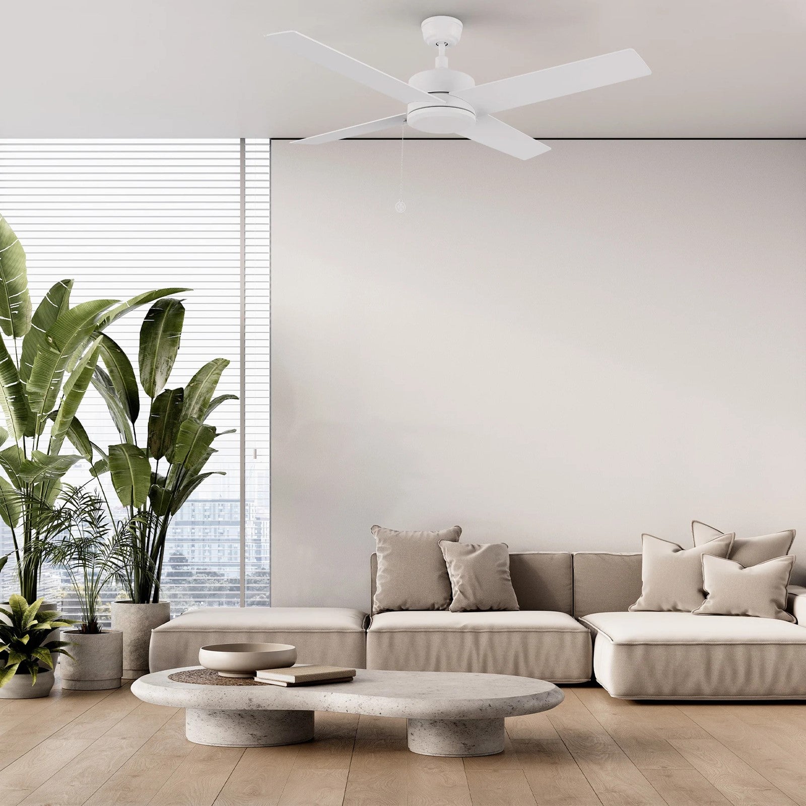 Carro Ascott 52in 4-Blade Ceiling Fan | Brushed Nickel and Plywood Blades | Living Room & Bedroom | 52 x 52 x 15.1 in | Model CFP524E5-N10-SJ-1