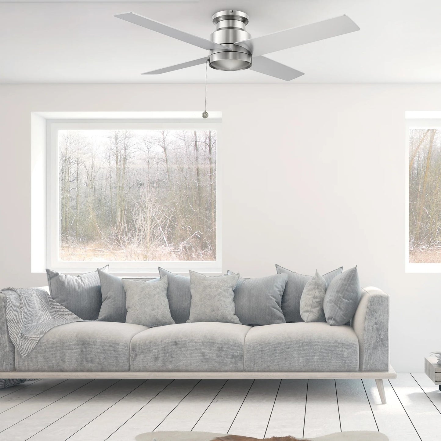Carro Ascott 52in 4-Blade Flush Mount Ceiling Fan | Brushed Nickel and Plywood Blades | Low Ceiling Rooms & Bedrooms | 52 x | Model CFP524E5-N10-SJ-1-FM