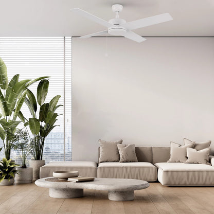 Carro Ascott 52in 4-Blade Ceiling Fan | White Finish and Plywood Blades | Living Room & Bedroom | 52 x 52 x 15.1 in | Model CFP524E5-N10-W1-1