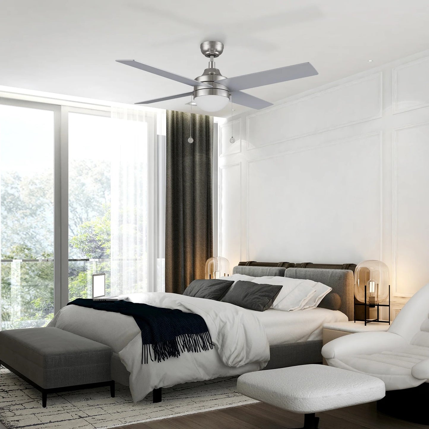 Carro Malta 52in 4-Blade Ceiling Fan | Brushed Nickel Plywood Blades and Integrated 3500K LED | Living Room & Bedroom | 16.9 x | Model CFP524E6-L12-SJ-1