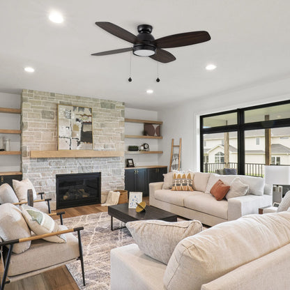 Carro Greenwood 52in 4-Blade Flush Mount Ceiling Fan | Black Plywood Blades and Integrated 3500K LED | Low Ceiling & Bedroom | Model CFP524Q5-L11-BG-1-FM