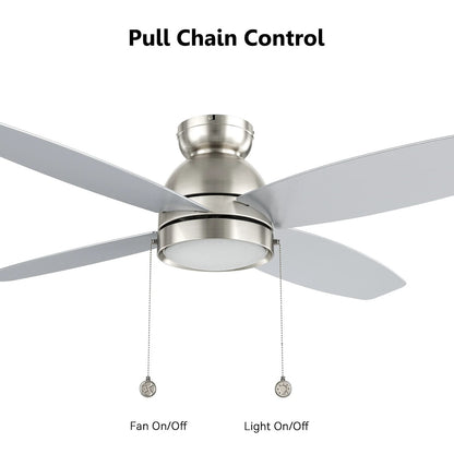 Carro Greenwood 52in 4-Blade Flush Mount Ceiling Fan | Brushed Nickel Plywood Blades and Integrated LED | Living Room & Great | Model CFP524Q5-L11-SJ-1-FM