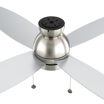 Carro Greenwood 52in 4-Blade Flush Mount Ceiling Fan | Brushed Nickel Plywood Blades and Integrated LED | Living Room & Great | Model CFP524Q5-L11-SJ-1-FM