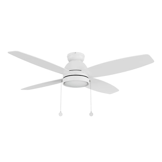 Carro Greenwood 52in 4-Blade Flush Mount Ceiling Fan | White Plywood Blades and Integrated LED | Living Room & Great Room | Model CFP524Q5-L11-WP-1-FM