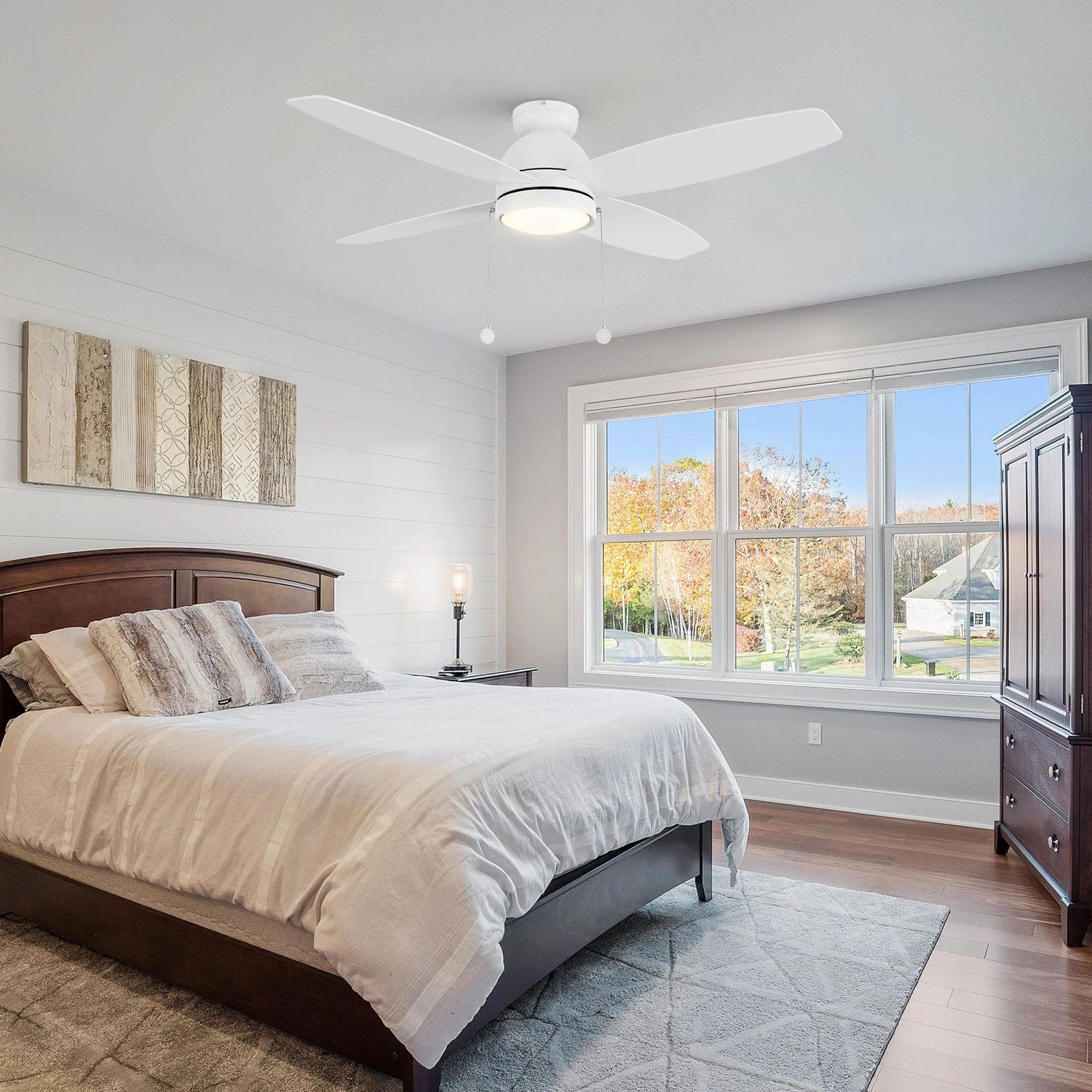 Carro Greenwood 52in 4-Blade Flush Mount Ceiling Fan | White Plywood Blades and Integrated LED | Living Room & Great Room | Model CFP524Q5-L11-WP-1-FM