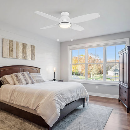 Carro Greenwood 52in 4-Blade Flush Mount Ceiling Fan | White Plywood Blades and Integrated LED | Living Room & Great Room | Model CFP524Q5-L11-WP-1-FM