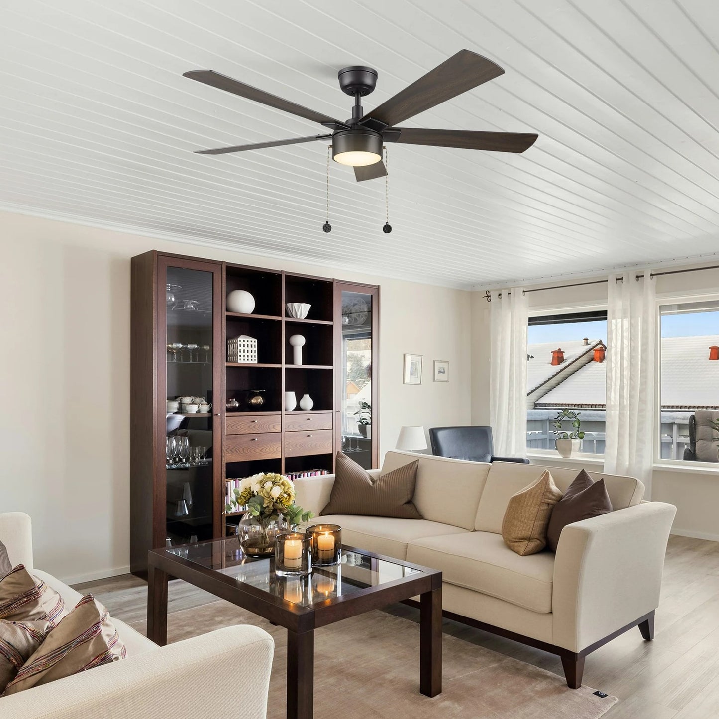 Carro Ryker 52in 5-Blade Ceiling Fan | Black Barnwood Plywood Blades and Integrated LED | Indoor Living Room & Bedroom | 52 x 52 | Model CFP525B5-L11-BG-1